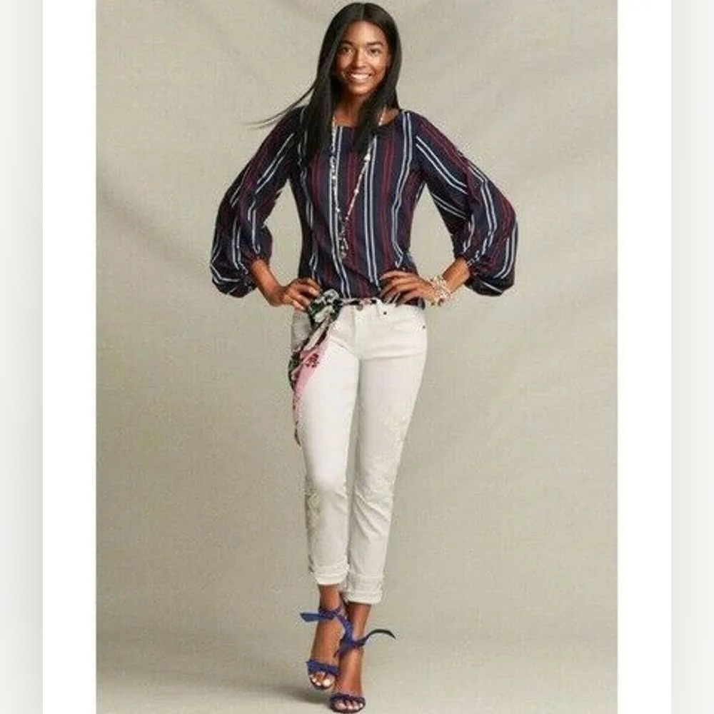 Cabi Red White and Blue Striped Blouse, Size Medium, #6616